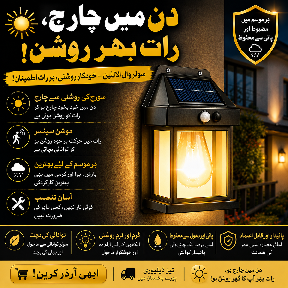 Solar Motion Sensor Wall Lantern
