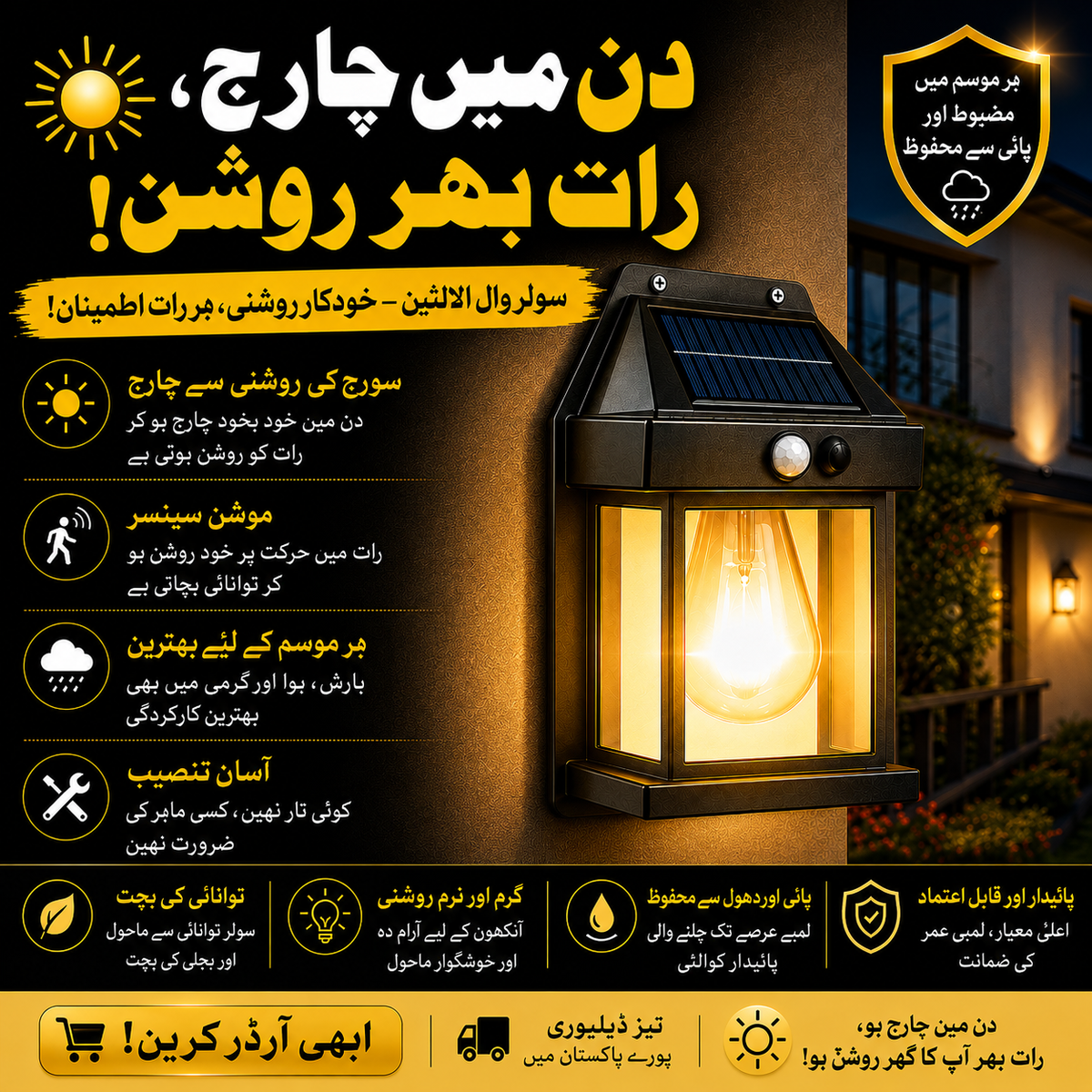 Solar Motion Sensor Wall Lantern