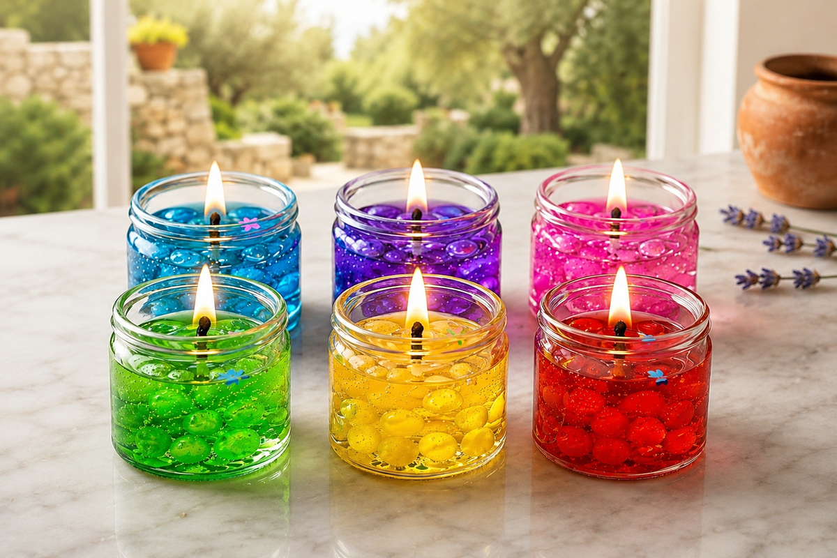 6-Pack Colorful Gel Jar Candles – Decorative Scented Tea Light Set