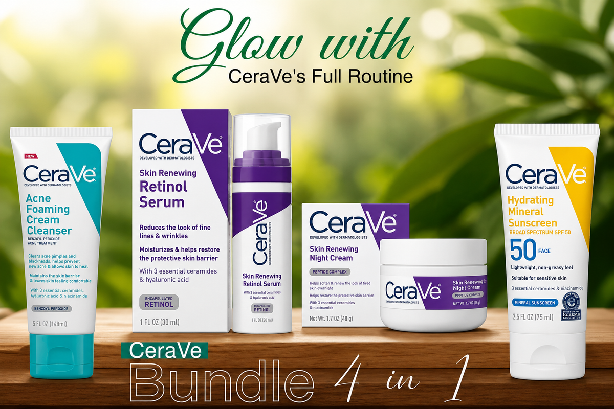 CeraVe 4-in-1 Skincare Bundle – Cleanser, Retinol, Night Cream & SPF 50